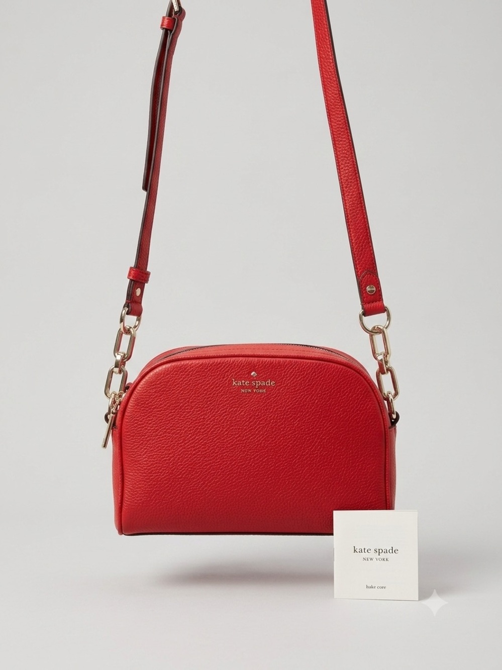 kate spade Red Pebbled Leather Dome Crossbody with Gold Chain Accents